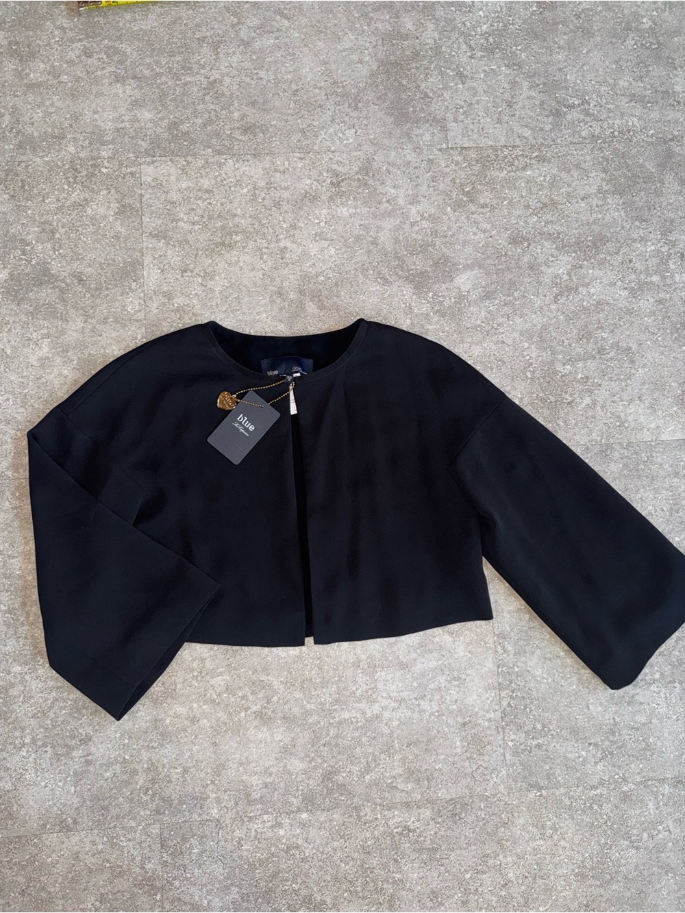 Blue Les Copains Black Cropped Open Front Jacket Blazer Size 38